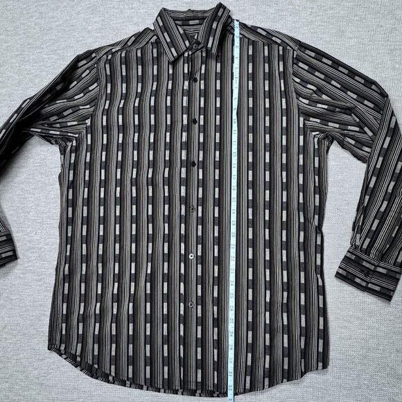 Metro Concepts Mens Black Geometric Stripe Button Up Shirt Long Sleeve Sz Large - Picture 9 of 11